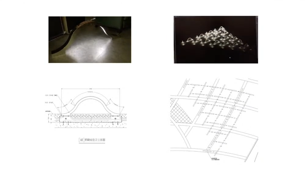 公共藝術裝置<縫與花>單個燈光裝置的結構以及整體分布配置